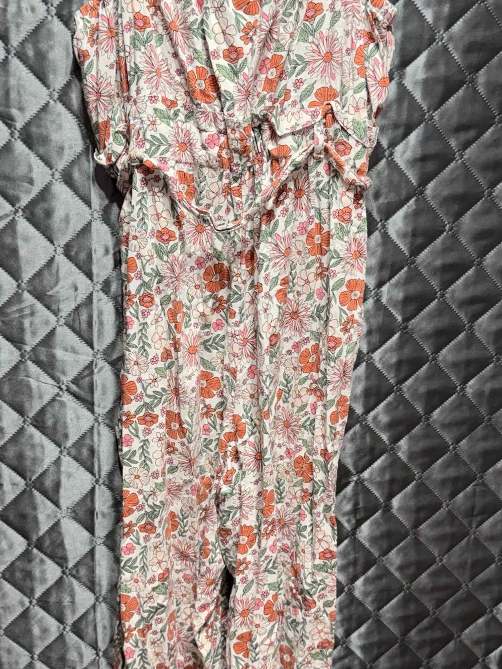 dip Floral Romper in Cream, Orange & Green